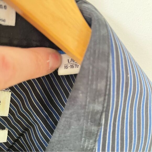 Guy Laroche Vtg Navy Black Stripe Modern‎ Fit Cotton Short Sleeve Dress Shirt - Picture 5 of 7